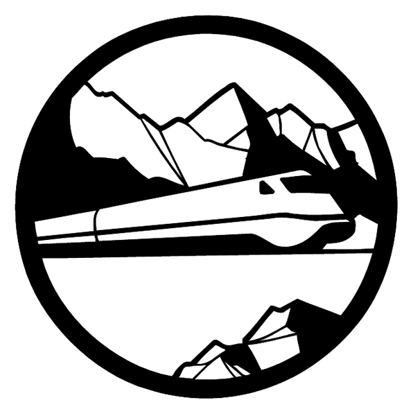Streamlined train in the mountains vinyl sticker. Customize on line. Trains 096-0039
